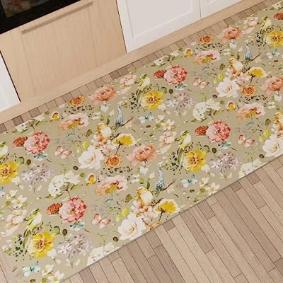 Afbeelding van PETTI Artigiani Italiani Keukentapijt, loper, keukenloper, antislip, wasbaar, 52 x 380 cm, bloemen, 06, duifgrijs, 100% Made in Italy