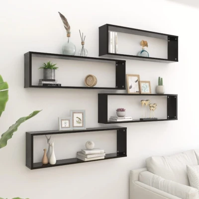 Afbeelding van Wandschappen kubus 4 st 100x15x30 cm spaanplaat zwart