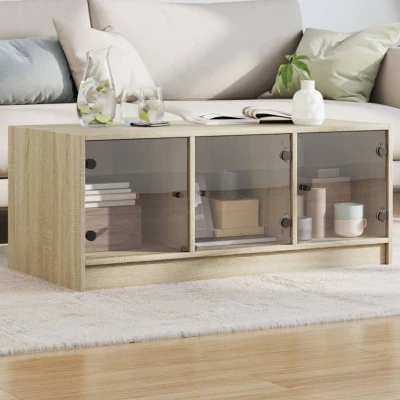 Afbeelding van Salontafel met glazen deuren 102x50x42 cm sonoma eikenkleurig