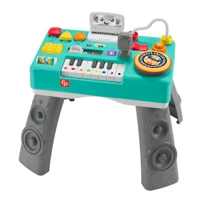 Image de Fisher Price Rire et apprendre la table de mixage DJ Musical Piano avec activités, lumières sons, assis debout, bébés à partir 6 mois, version néerlandaise + anglais français italien,