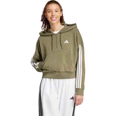 Afbeelding van adidas Sportswear Essentials 3 Stripes Quarter ZIP Hoodie Olive strata white, Dames, Maat: XS, white
