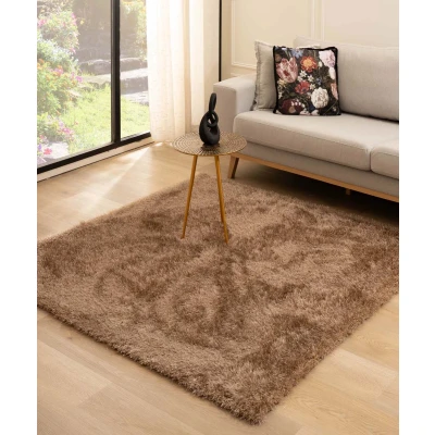 Afbeelding van Vierkant Hoogpolig Vloerkleed Velvet Posh Bruin 160x160 Cm