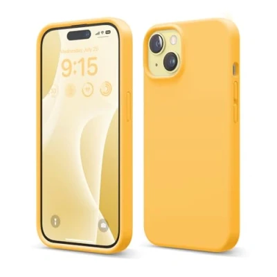 Afbeelding van Elago Compatibel met iPhone 15, vloeibare siliconen hoes, rondom bescherming, krasbestendige zachte microvezelvoering, 15,5 cm (zon)