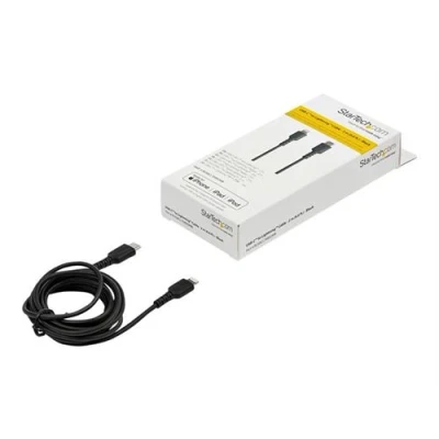Image de StarTech.com Câble USB C vers Lightning Noir Robuste 2 m de Charge/Synchronistation Type Fibre Aramide iPad/iPhone 12 Certifié Apple Mfi (RUSBCLTMM2MB) mâle pour 24 pin