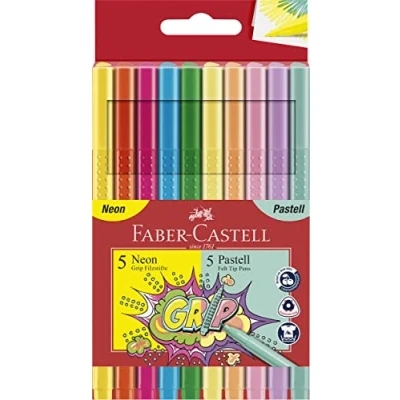 Image de FABER CASTELL Feutres GRIP fluo + pastel, étui de 10