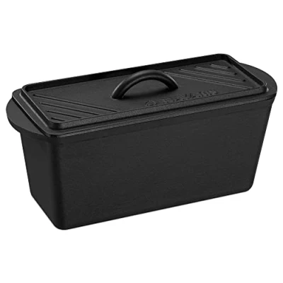 Afbeelding van Navaris gietijzeren broodbakvorm met deksel 34 x 13 cm Rechthoekige bakvorm voor brood in zwart handvatten Ovenbestendig tot 260 graden