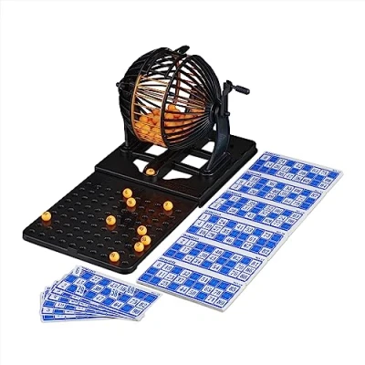 Afbeelding van Relaxdays bingo spel herbruikbare bingokaart bingomolen set kinderbingo ouderen