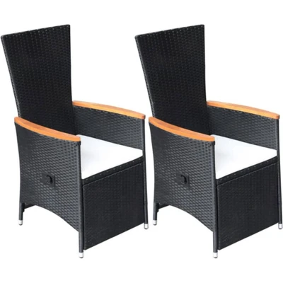 Afbeelding van Tuinstoelen 2 st verstelbaar met kussens poly rattan zwart