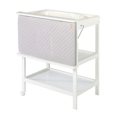 Afbeelding van roba Baby &#039;Baby Pool&#039; Combi Badtafel met &#039;roba Style Grey&#039; Zwenkbare Aankleedmat &amp; 2 Wielen, Wit