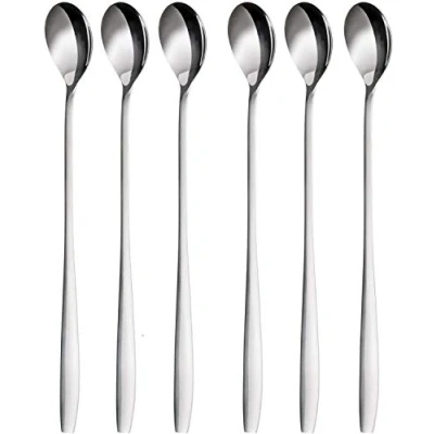 Afbeelding van Latte macchiato lepelset, 6 delig, 22 cm lange lepel voor cocktails en desserts, gepolijst roestvrij staal, vaatwasmachinebestendig