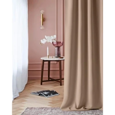 Afbeelding van ROOM99 Laurel Gordijn met plooiband, 140 x 250 cm (b h), ondoorzichtig, schuifgordijn voor woonkamer, slaapkamer, railsysteem, beige