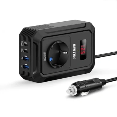 Afbeelding van BESTEK 200 W DC 12 V naar AC 230 omvormer met 4 USB, zwart
