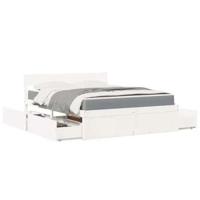Image de vidaXL Lit avec tiroirs et matelas blanc 160x200 cm bois massif de pin3281893