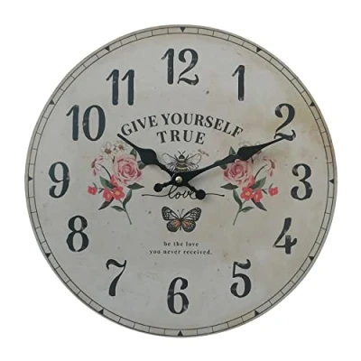Afbeelding van Rebecca Mobili Wandklok, shabby chic, wandklokken, zwart, bruin, roze, rood, MDF, vintage stijl, cadeau idee diameter 33,8 cm x diepte 4 art. RE6808