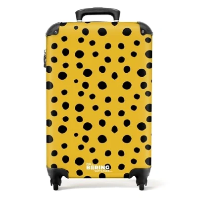 Afbeelding van NoBoringSuitcases.com® Handbagage koffer lichtgewicht Reiskoffer trolley Zwarte stippen op gele achtergrond Rolkoffer met wieltjes Past binnen 55x40x20 en 55x35x25