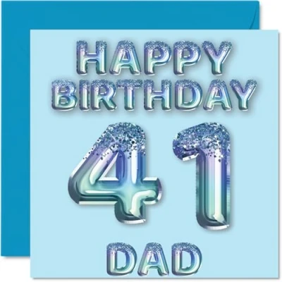 Afbeelding van Verjaardagskaart voor papa 41 jaar, blauwe glitterballonnen, verjaardagskaarten jaar van zoon, dochter, 145 mm x