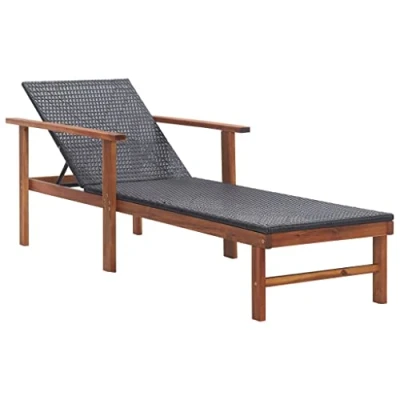 Afbeelding van Ligbed poly rattan en massief acaciahout zwart