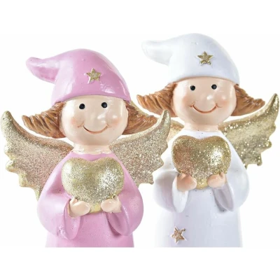 Afbeelding van Kerstversiering DKD Home Decor Porselein Engel (7 x 5 14 cm) (2 Stuks)