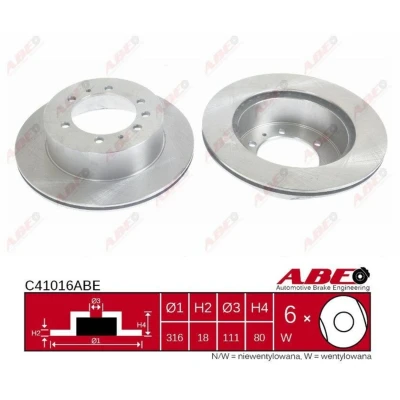 Afbeelding van ABE C41016ABE Remschijf Achteras 316 18,0 6 139,7 Geventileerd NISSAN: Patrol GR 4 SUV, 5 SUV