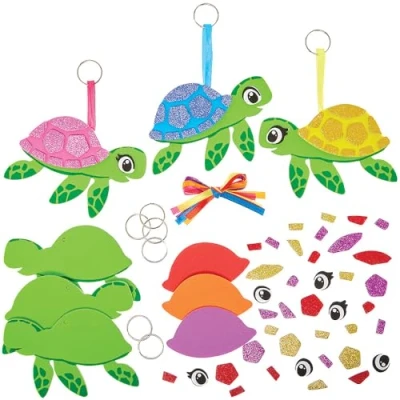 Afbeelding van Baker Ross FN189 Turtle Mix and Match tas hangset 6 stuks sleutelhangers knutselsets voor kinderen