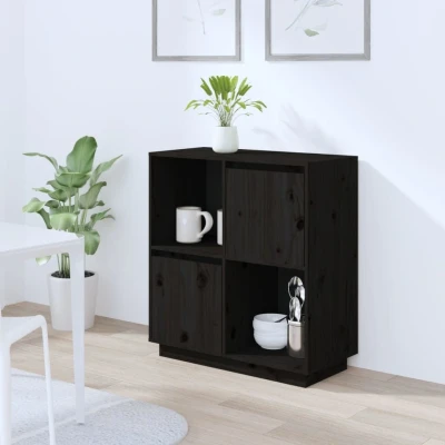 Afbeelding van Dressoir 74x35x80 cm massief grenenhout zwart