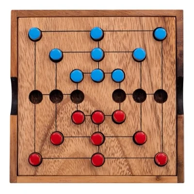 Afbeelding van Engelhart 350270 Houten hinkelwagen molenspel nine men morris bordspel ecologische doos reisspel 13,8 x 3 cm 2 spelers
