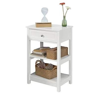 Afbeelding van SoBuy FBT46 W Nachtkastje, bankpunt, bijzettafel met 1 lade en 2 opbergplanken, wit