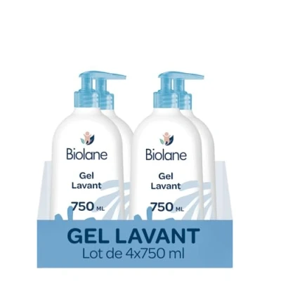Image de BIOLANE Lot de 4 Gels Corps Et Cheveux 2 en 1 Nouveau Packaging Gel Lavant 750ml 97% Origine Naturelle Doux Peaux Sensibles Fins Bébé Fabriqué France