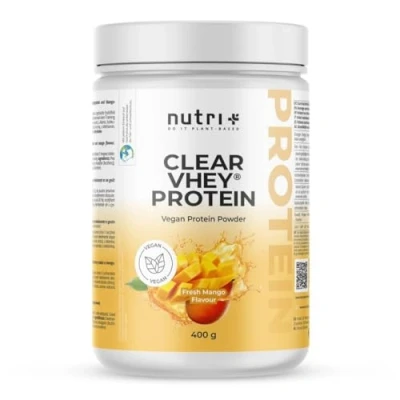 Afbeelding van nutri+ Clear Vhey Protein Eiwit limonade Fresh Mango Veganistisch proteïnepoeder heldere eiwitshake met erwteneiwit 400 g