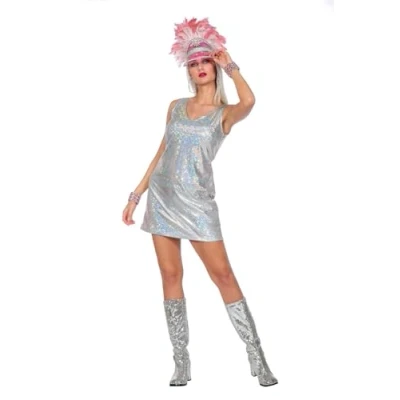 Afbeelding van Wilbers &amp; Glitter Glamour Kostuum Zilveren Bling Jurk Vrouw Zilver Small Carnavalskleding Verkleedkleding