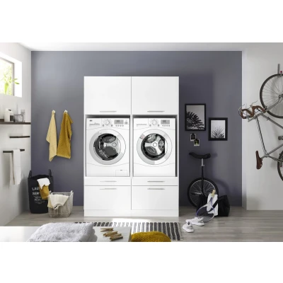 Afbeelding van Wasmachine kast Wasmachinekast met verhoger Duo meubel en droger ombouw Wit