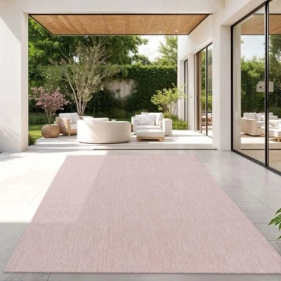 Afbeelding van Vloerkleed voor buiten, keukentapijt, balkon, terras, effen, modern design, kleur: roze, afmetingen: 120 x 160 cm