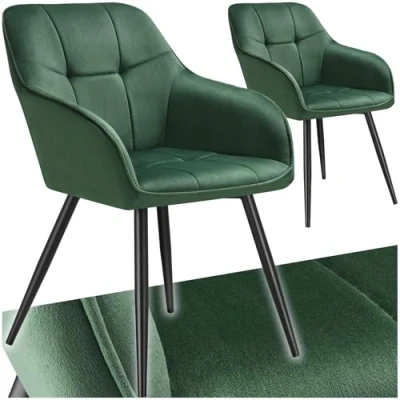 Afbeelding van tectake® Gestoffeerde stoel 2 Eetkamerstoelen Fluweeloptiek stikpatroon gecapitonneerd set van donkergroen / zwart
