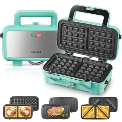 Afbeelding van 3 in 1 sandwichmaker 1200 W wafelijzer / contactgrill temperatuurinstelling met 5 snelheden set anti aanbakplaten warmte geïsoleerde handgreep