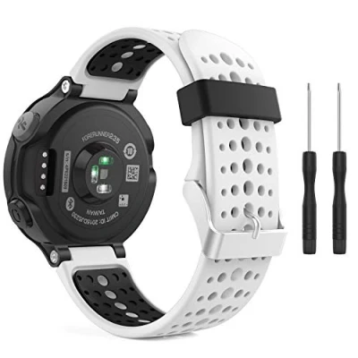 Afbeelding van MoKo Bandje compatibel met Forerunner 235, zachte siliconen vervangende horlogeband fit 235/235 Lite/220/230/620/630/735XT Smartwatch, wit en zwart