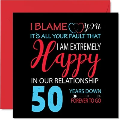 Afbeelding van Grappige verjaardagskaart voor echtgenoot en echtgenote Your Fault I&#039;m Extremely Happy wenskaart de 50e trouwdag partner, 145 mm x verjaardag