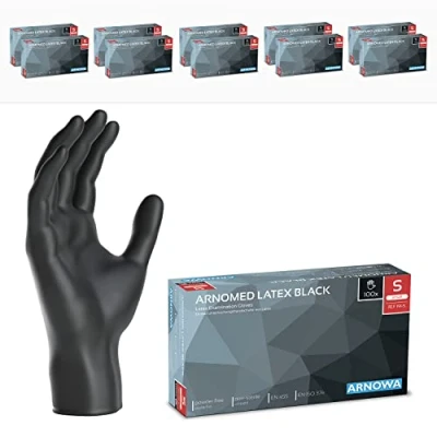 Afbeelding van ARNOMED wegwerphandschoenen, latex S, 1000 stuks, zwart, poedervrij, latex, wegwerphandschoenen in de maten M, L, XL