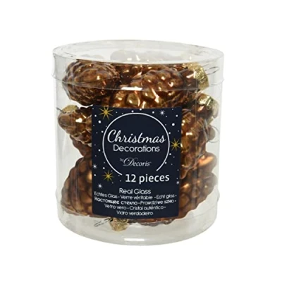 Afbeelding van Kaemingk 12 kerstballen glas 6 cm x koper kaneel bruin