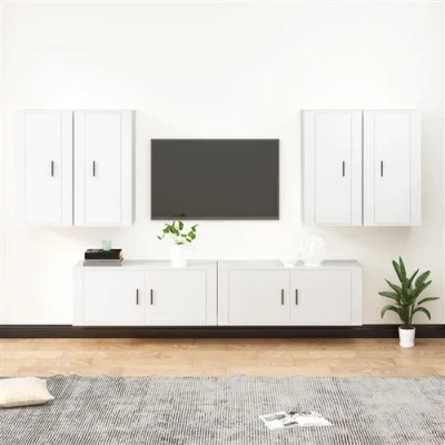 Afbeelding van vidaXL 6 delige Tv meubelset bewerkt hout wit