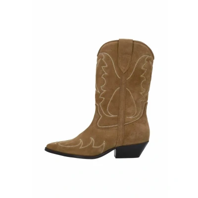 Afbeelding van Sacha Dames Taupe suède cowboylaarzen met sierstiksels Maat 40