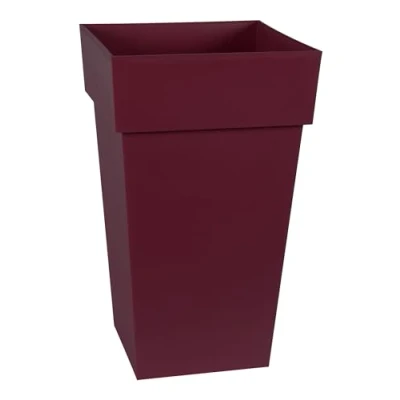 Image de EDA Pot de Fleur Carré Haut Toscane Volume 62 L 39 x H.65 cm, Rouge Bourgogne