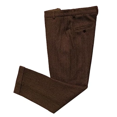 Afbeelding van Solovedress Vintage tweed jurk voor heren, rechte pasvorm, zakelijke broek, Bruin