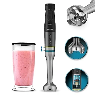 Afbeelding van Cecotec Katana TotalDestroy 1500XL DoubleKatana Dk staafmixer, 1500 W, 21 snelheden en turbo, dubbel lemmet, 4 zwarte titanium messen, spatbescherming, beker van 800 ml.