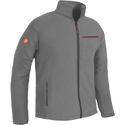Afbeelding van ACE Fleecejack voor heren, warme outdoorjas zonder capuchon, doorlopende ritssluiting en drie zakken, grijs.