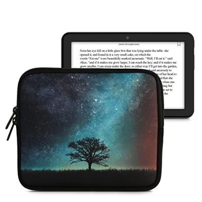 Afbeelding van kwmobile Universele Cover voor eReader Neopreen hoesje Sterrenstelsel en Boom design blauw / grijs zwart