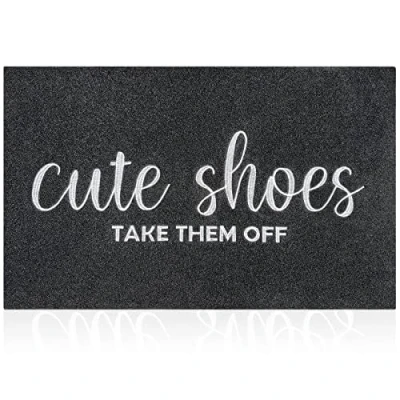 Afbeelding van AOAOPQ Cute Shoes Take Them Off welkomstmat buiten voordeur deurmat met rubberen achterkant antislip polystyreen binnenmat zwart