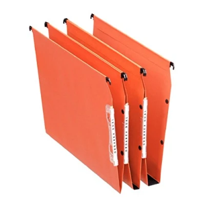 Afbeelding van Esselte Dual hangmap, A4, lateraal hangende bestanden, capaciteit 350 vellen, bodem 30 mm, afstand tot midden 330 geïntegreerde etikettenhouder, 25 stuks, oranje, 21629