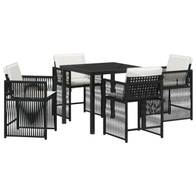 Afbeelding van vidaXL 5 delige tuin eettafel set met kussens zwart poly rattan