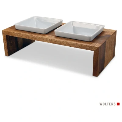 Afbeelding van Wolters Foodstation Meshidai Double Teak&amp;Wit Hondenvoerbak 37x18.5x10 cm