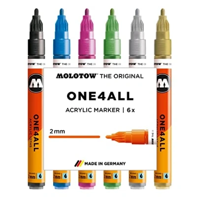 Afbeelding van Molotow ONE4ALL Acryl stiften Metallic set 2 mm 6 kleuren